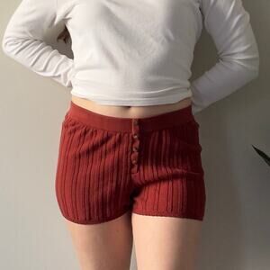 Anthropologie Ribbed Button-Up Shorts Rust cotton blend pull on stretch micro S